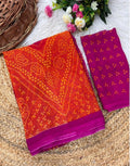 Women's Georgette Bandhani Printed Saree With Unstitched Blouse 5.5Mtr (Orange-Magenta)