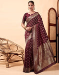 Women's Jacquard Printed Saree With Unstitched Blouse 5.5Mtr (Maroon)