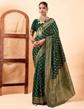 Women's Jacquard Printed Saree With Unstitched Blouse 5.5Mtr (Bottle Green)