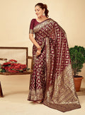 Women's Jacquard Printed Saree With Unstitched Blouse 5.5Mtr (Maroon)