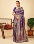Women's Jacquard Printed Saree With Unstitched Blouse 5.5Mtr (Purple)