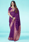 Women's Jacquard Printed Saree With Unstitched Blouse 5.5Mtr (Purple)