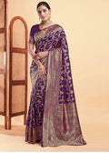 Women's Jacquard Printed Saree With Unstitched Blouse 5.5Mtr (Purple)