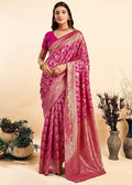 Women's Jacquard Printed Saree With Unstitched Blouse 5.5Mtr (Pink)