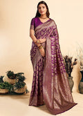 Women's Jacquard Printed Saree With Unstitched Blouse 5.5Mtr (Purple)