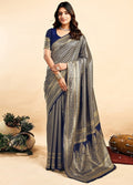 Women's Jacquard Printed Saree With Unstitched Blouse 5.5Mtr (Navy Blue)