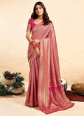 Women's Jacquard Printed Saree With Unstitched Blouse 5.5Mtr (Pink)