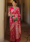 Women's Jacquard Printed Saree With Unstitched Blouse 5.5Mtr (Pink)