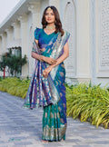 Women's Jacquard Printed Saree With Unstitched Blouse 5.5Mtr (Royal-Teal)