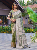 Women's Jacquard Printed Saree With Unstitched Blouse 5.5Mtr (Olive Green)