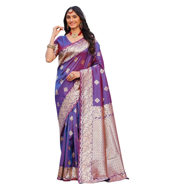 Women's Jacquard Printed Saree With Unstitched Blouse 5.5Mtr (Purple)