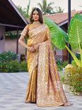 Women's Jacquard Printed Saree With Unstitched Blouse 5.5Mtr (Mustard)