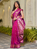 Women's Jacquard Printed Saree With Unstitched Blouse 5.5Mtr (Magenta)