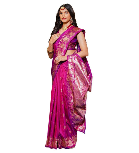 Women's Jacquard Printed Saree With Unstitched Blouse 5.5Mtr (Magenta)