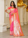 Women's Jacquard Printed Saree With Unstitched Blouse 5.5Mtr (Pink)