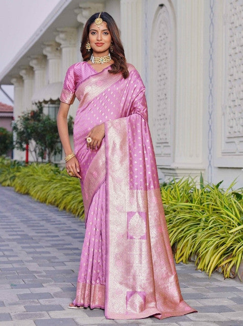 Women's Jacquard Printed Saree With Unstitched Blouse 5.5Mtr (Lavender)