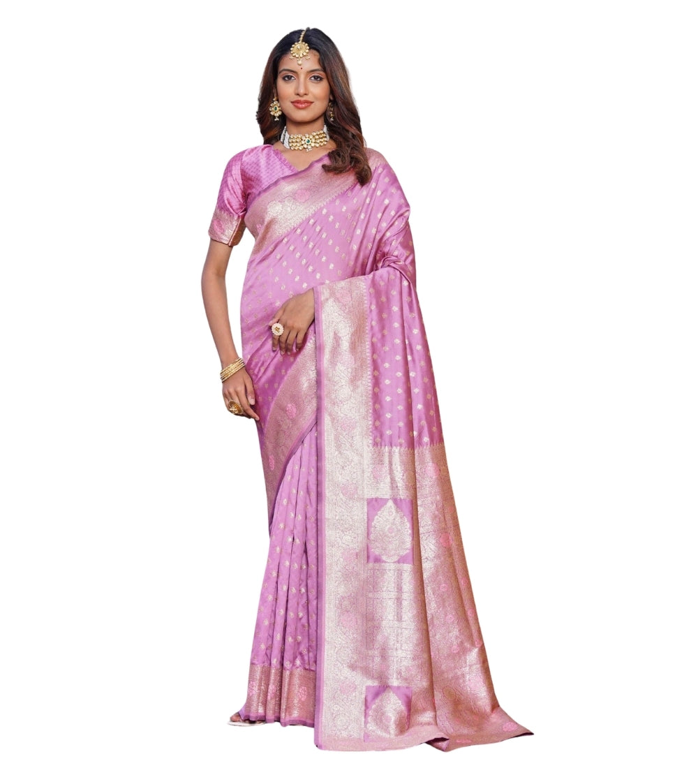 Women's Jacquard Printed Saree With Unstitched Blouse 5.5Mtr (Lavender)
