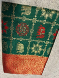 Women's Jacquard Printed Saree With Unstitched Blouse 5.5Mtr (Bottle Green)