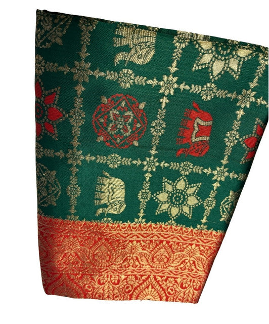 Women's Jacquard Printed Saree With Unstitched Blouse 5.5Mtr (Bottle Green)