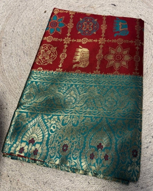 Women's Jacquard Printed Saree With Unstitched Blouse 5.5Mtr (Maroon)