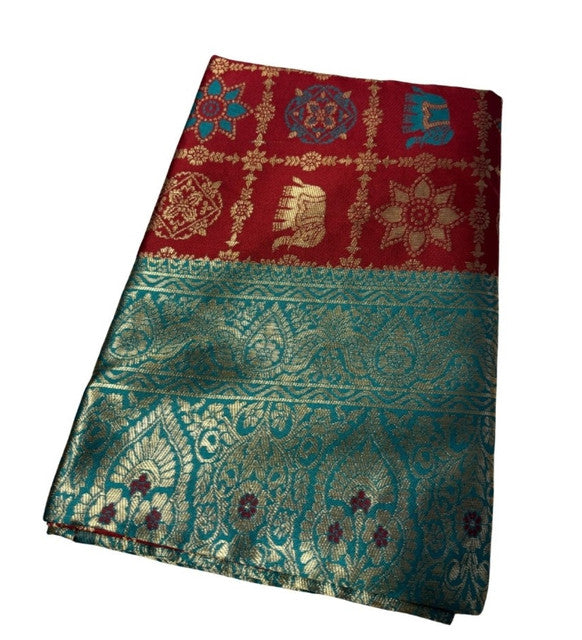 Women's Jacquard Printed Saree With Unstitched Blouse 5.5Mtr (Maroon)