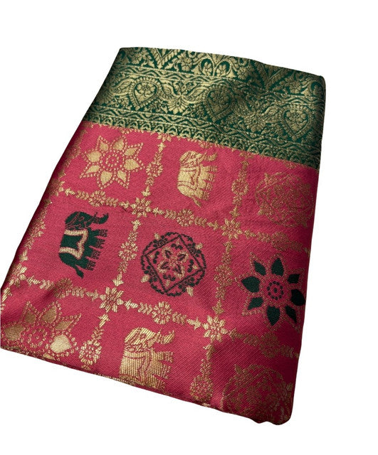 Women's Jacquard Printed Saree With Unstitched Blouse 5.5Mtr (Pink)