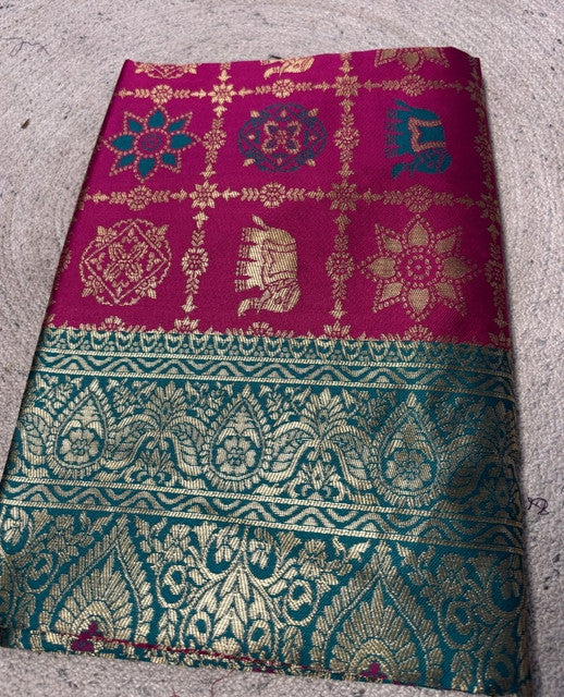 Women's Jacquard Printed Saree With Unstitched Blouse 5.5Mtr (Magenta)
