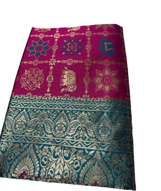 Women's Jacquard Printed Saree With Unstitched Blouse 5.5Mtr (Magenta)