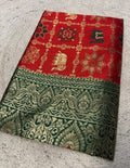 Women's Jacquard Printed Saree With Unstitched Blouse 5.5Mtr (Red)