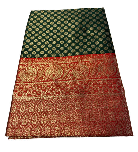 Women's Jacquard Printed Saree With Unstitched Blouse 5.5Mtr (Dark Green)