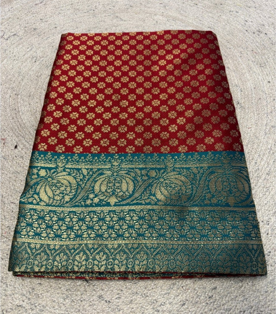 Women's Jacquard Printed Saree With Unstitched Blouse 5.5Mtr (Maroon)