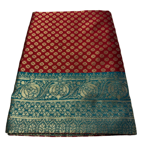 Women's Jacquard Printed Saree With Unstitched Blouse 5.5Mtr (Maroon)