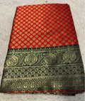 Women's Jacquard Printed Saree With Unstitched Blouse 5.5Mtr (Red)