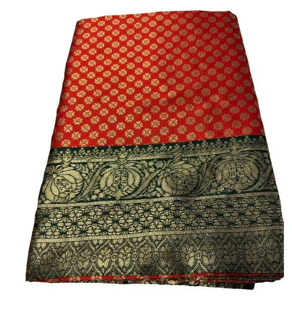 Women's Jacquard Printed Saree With Unstitched Blouse 5.5Mtr (Red)