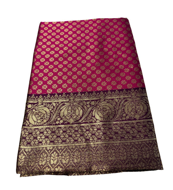 Women's Jacquard Printed Saree With Unstitched Blouse 5.5Mtr (Pink)