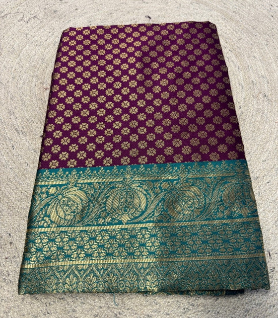 Women's Jacquard Printed Saree With Unstitched Blouse 5.5Mtr (Purple)