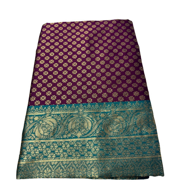 Women's Jacquard Printed Saree With Unstitched Blouse 5.5Mtr (Purple)