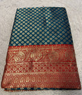 Women's Jacquard Printed Saree With Unstitched Blouse 5.5Mtr (Teal)