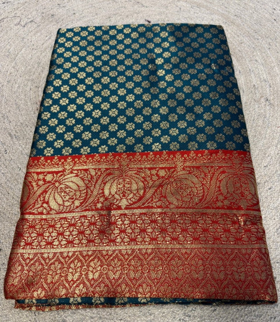 Women's Jacquard Printed Saree With Unstitched Blouse 5.5Mtr (Teal)