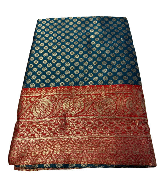 Women's Jacquard Printed Saree With Unstitched Blouse 5.5Mtr (Teal)