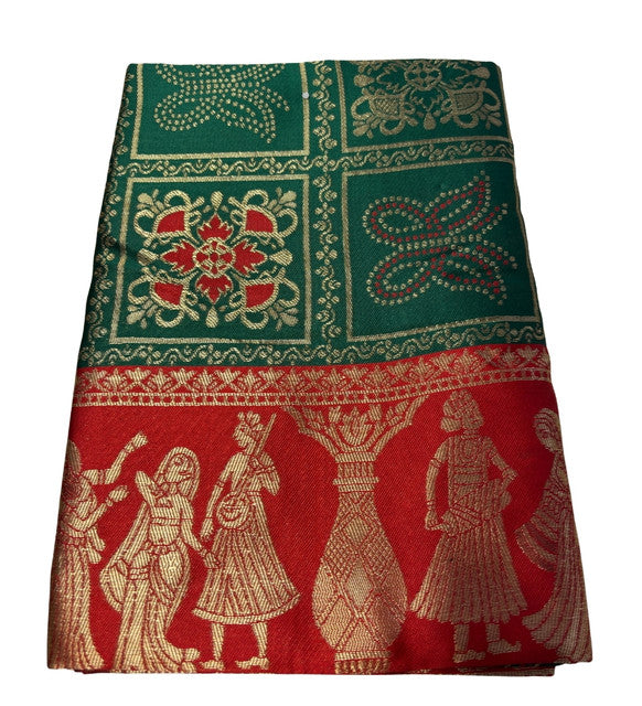 Women's Jacquard Printed Saree With Unstitched Blouse 5.5Mtr (Green)