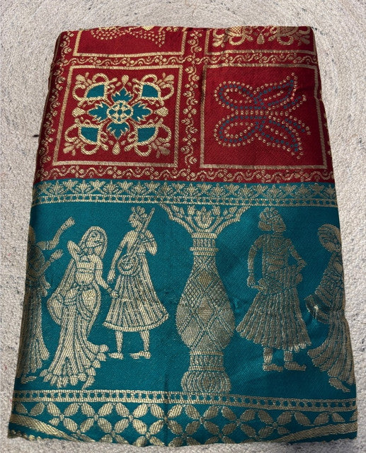 Women's Jacquard Printed Saree With Unstitched Blouse 5.5Mtr (Maroon)