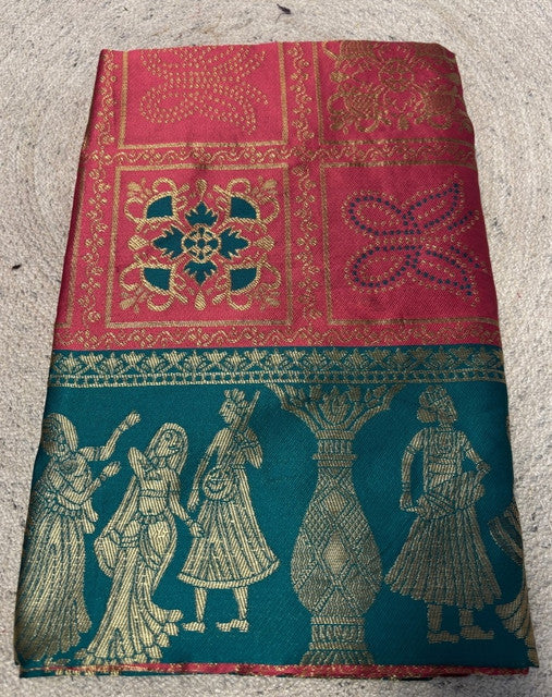 Women's Jacquard Printed Saree With Unstitched Blouse 5.5Mtr (Pink)