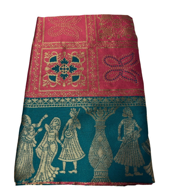 Women's Jacquard Printed Saree With Unstitched Blouse 5.5Mtr (Pink)