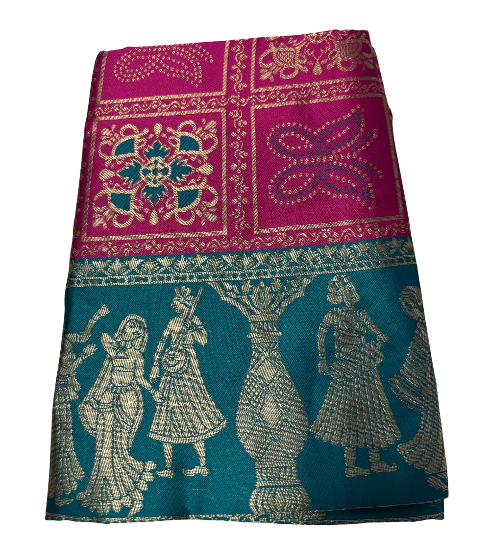 Women's Jacquard Printed Saree With Unstitched Blouse 5.5Mtr (Magenta)