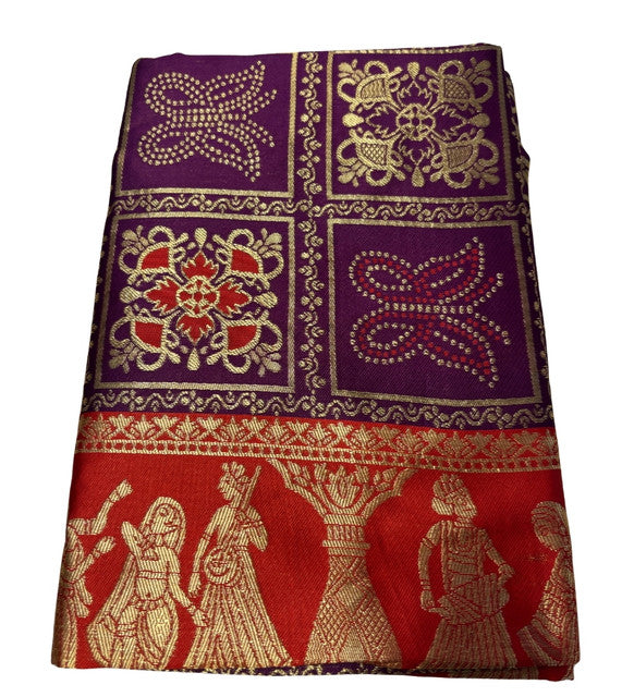 Women's Jacquard Printed Saree With Unstitched Blouse 5.5Mtr (Wine)