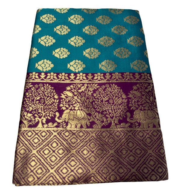 Women's Jacquard Printed Saree With Unstitched Blouse 5.5Mtr (Turquoise)