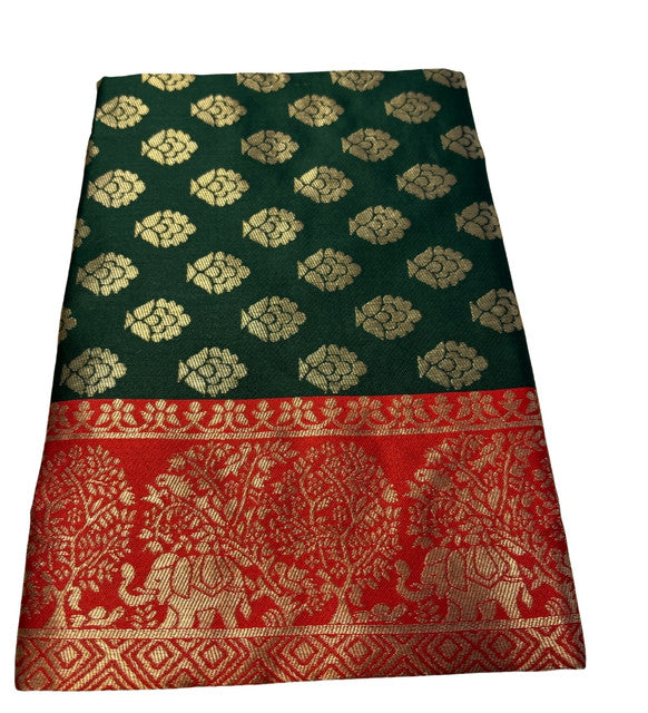 Women's Jacquard Printed Saree With Unstitched Blouse 5.5Mtr (Bottle Green)