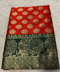 Women's Jacquard Printed Saree With Unstitched Blouse 5.5Mtr (Red)