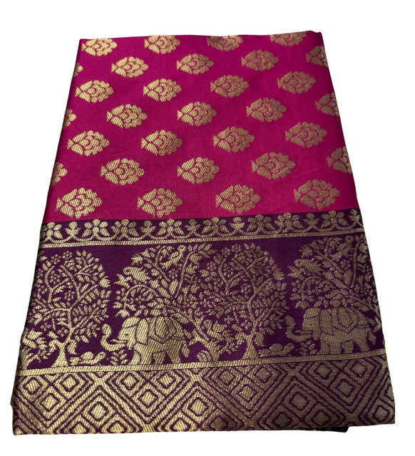 Women's Jacquard Printed Saree With Unstitched Blouse 5.5Mtr (Magenta)